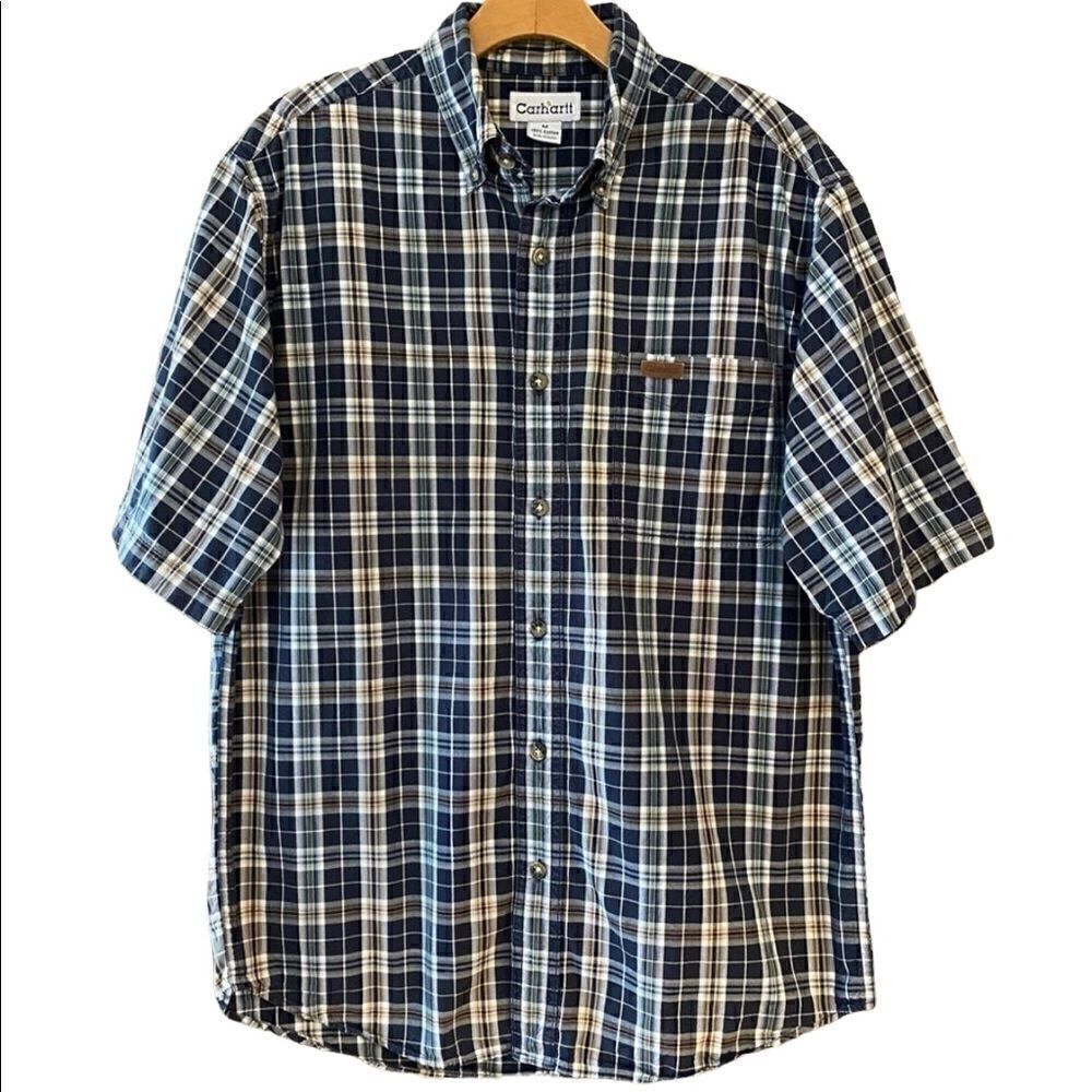 Carhartt M Black Brown Plaid Casual Rustic WorkWear Front Pocket Casual Shirt